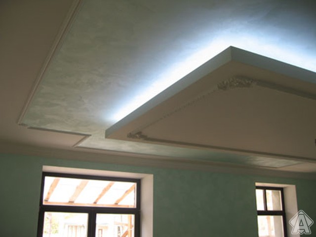 неон в интерьере, подсветка потолка