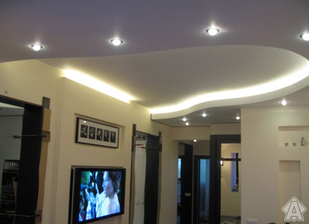 неон в интерьере, подсветка потолка