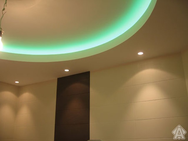 неон в интерьере, подсветка потолка