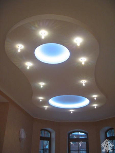 неон в интерьере, подсветка потолка