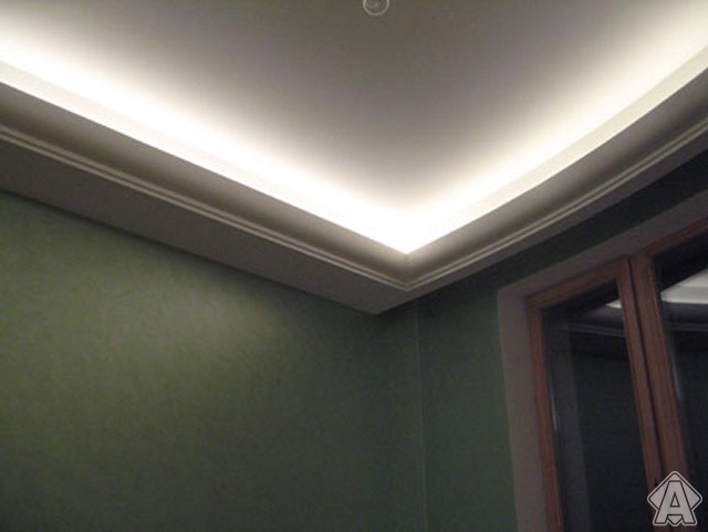 неон в интерьере, подсветка потолка