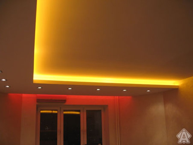 неон в интерьере, подсветка потолка