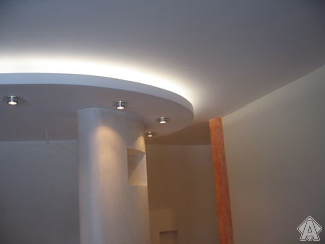 неон в интерьере, подсветка потолка