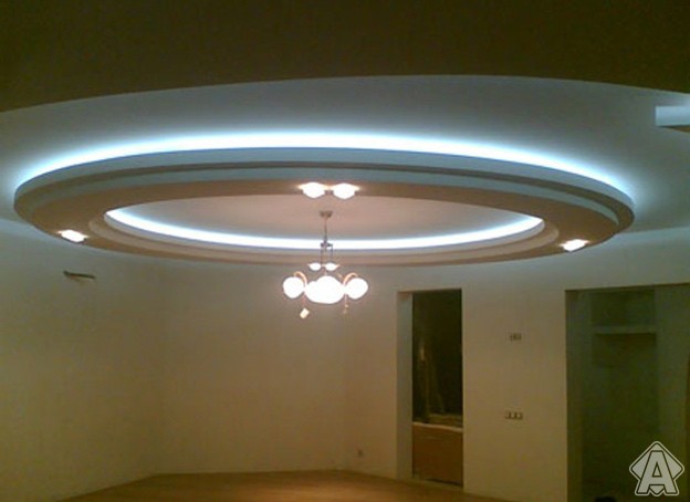 неон в интерьере, подсветка потолка