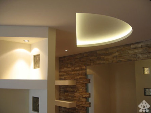 неон в интерьере, подсветка потолка