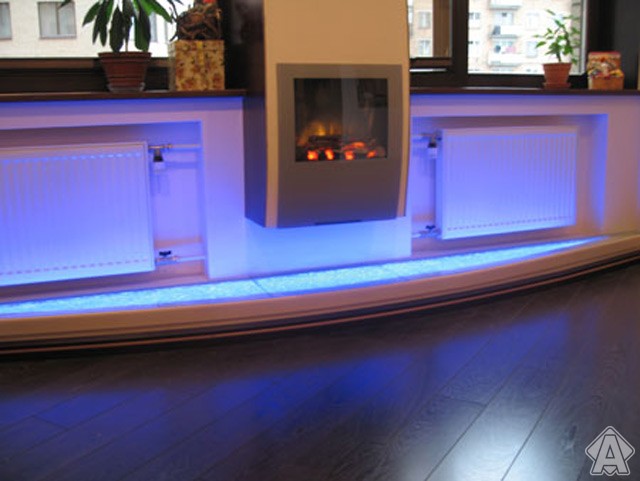 неон в интерьере, подсветка стен